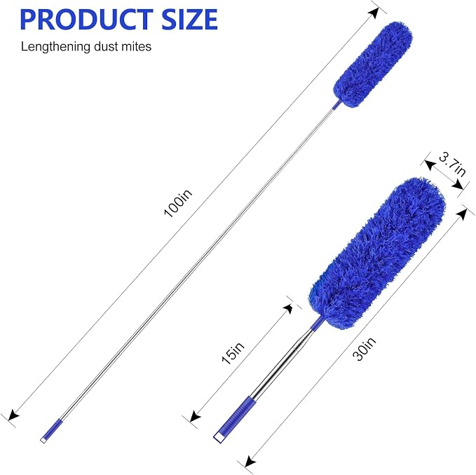 SetSail Extra-Long Dusters with Extension Pole 100-inch for Cleaning,Blue | Bendable Microfiber Head,Washable, Ceiling Fan Cleaner Duster, for Corner, High Ceilings and Furniture