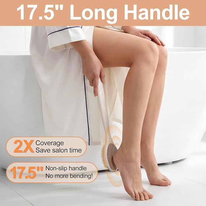 BUBBLEDANCE® Long Handle Foot Scrubber & Brush – 2-in-1 for Shower | Stainless steel removes calluses & rough heels; nylon bristles exfoliate feet; extendable 17.5"-31.9"; non-slip, rust-proof