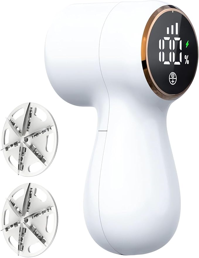 Rechargeable Fabric Shaver with LED Display, Electric Lint Remover for Clothes,Furniture -Efficient 3-Speed Sweater Shaver with 6-Leaf Blades,Lint Shaver&Pilling Remover(White)
