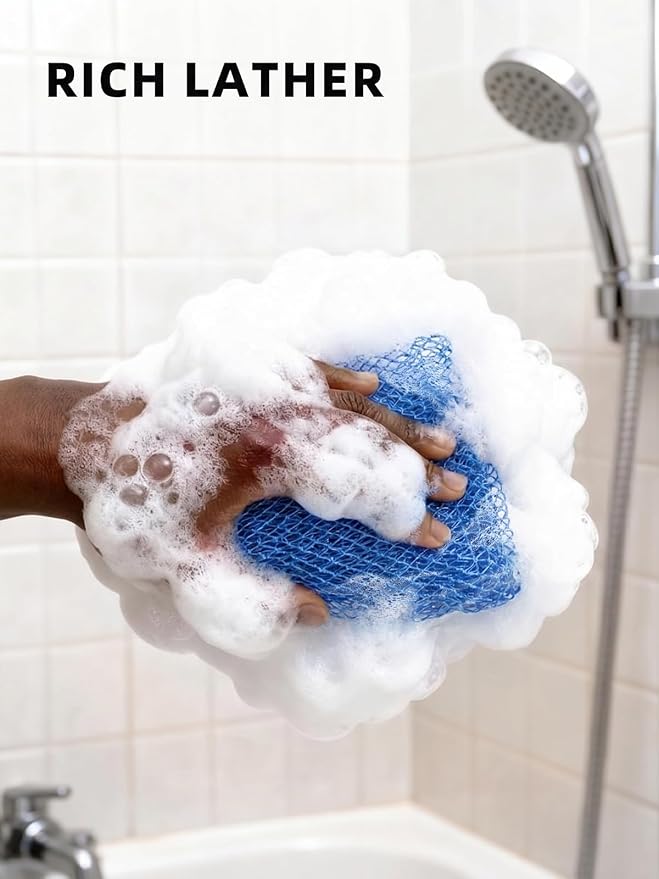 Cleangor 2Pcs African Net Sponge Authentic with Knots - Exfoliating Body | Scrubber for All Skin Types, African Bath Sponge, Wash Cloth, Gentle Exfoliation Shower Rag for Women Daily Use
