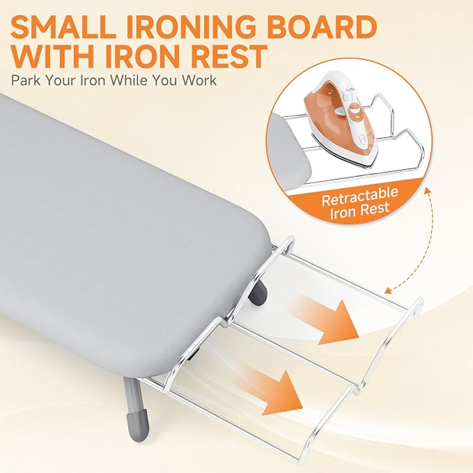Small Ironing Board, Tabletop Iron Board with Iron Rest & Holder | 12 x 32 inchs, Mini Iron Board with Iron Rest, Non-Slip Feet, Suitable for Laundry Rooms, Bedrooms, Dormitories, Travel