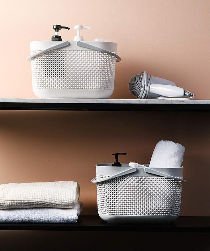 UUJOLY Plastic Protable Shower Caddy Basket, Storage Organizer, Grey, 3Pack | Bottom Drain Holes, Keep Dry, Sturdy and Durable, Easy to Carry for Bathroom, Kitchen, Dorm Room, RV, College