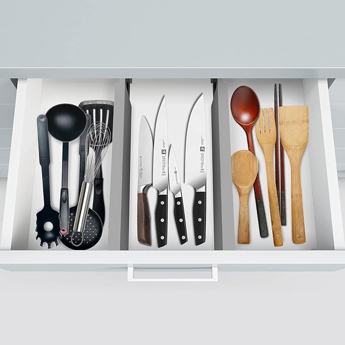 Bambüsi Bamboo Drawer Dividers 6 Pack - Deep Drawer Organizer, Adjustable 16 to 22 Inch Expandable Dividers, 2.6 Inch High Wood Separators for Kitchen, Clothes, Bedroom, Bathroom, Office - Grey