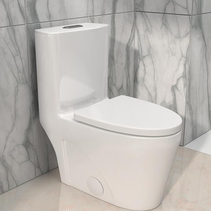 10'' Rough-in Compact One Piece Toilet - White Ceramic Toilets with 15.3" Soft Close Chair Seat 1.1/1.6 GPF for Water Saving Dual Flush Small Bathroom Compact Toilet 14.5''x27''x30.6''