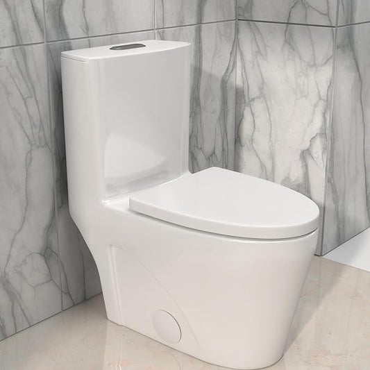 10'' Rough-in Compact One Piece Toilet - White Ceramic Toilets with 15.3" Soft Close Chair Seat 1.1/1.6 GPF for Water Saving Dual Flush Small Bathroom Compact Toilet 14.5''x27''x30.6''