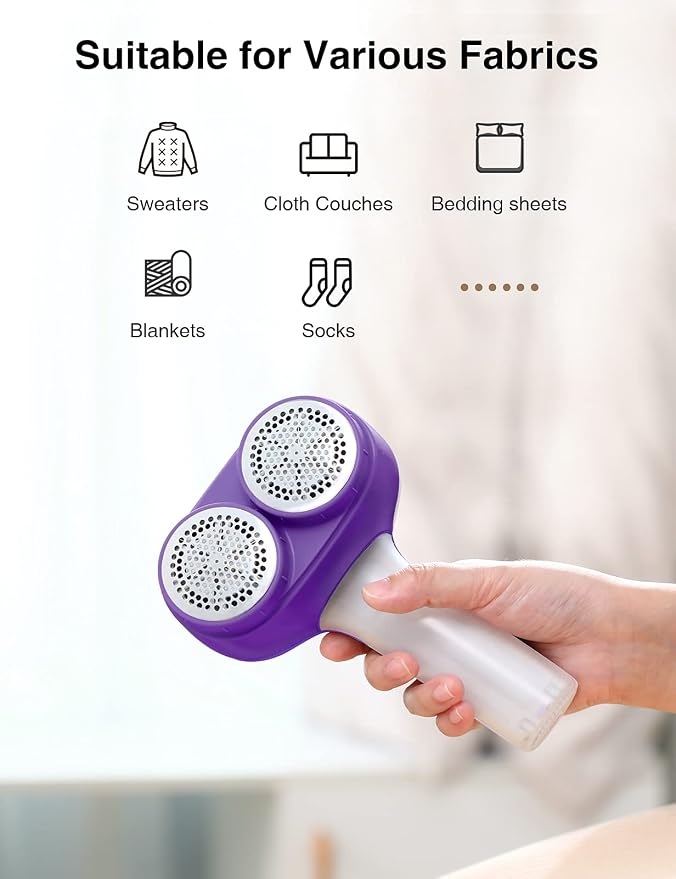 VASSON Fabric Shaver, Sweater Depiller & Pilling Remover | Dual-Head Design for 2X Faster Pilling Removal on Sweaters & Couches