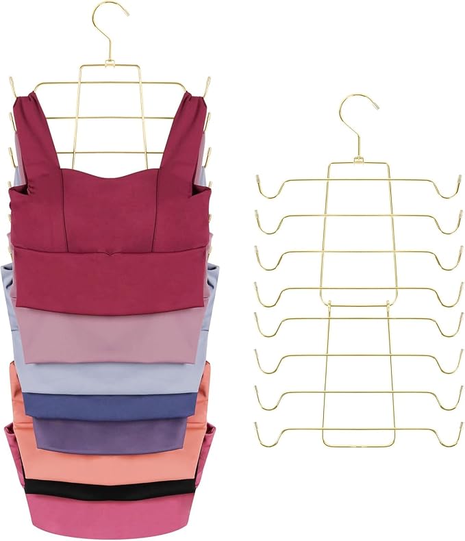 ZEDODIER 3 Pack Tank Top Hanger Space Saving, Bra Hangers for Closet Organizer, Hanging Bra Organizer Tank Tops Holder with 24 Hooks, Metal Closet Organizers and Storage Small Space Solutions, Gold