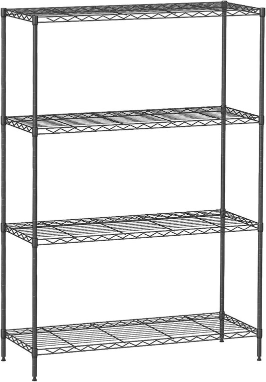 4-Tier Storage Shelves 35.4" L x 13.3" W x 53.7" H Metal Garage Shelves Standing Storage Shelf Adjustable Layer Racks with Steel Frame Suitable for Kitchen, Garage or Commercial Use (Black)