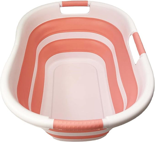 SAMMART 40L (10.5 gallon) Collapsible Plastic Laundry Hamper - Foldable Pop Up Storage Container/Organizer - Portable Washing Tub - Space Saving Basket (1, White/Quartz Pink)