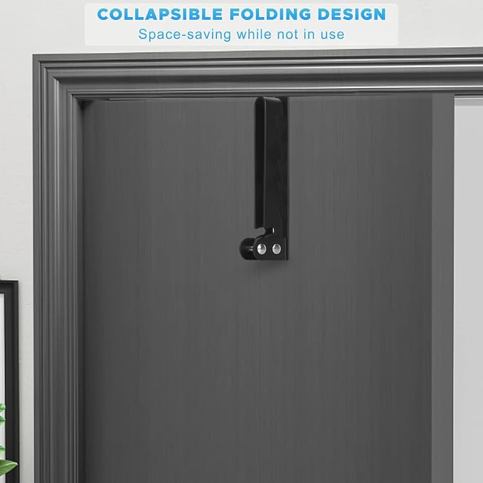 FYY Over the Door Hooks Hanger, 2 Pack Collapsible Folding Over The Door Organizer Rack Space Saving Hanging Storage Hanger for Clothes, Coats, Towels for Bedroom Bathroom Black