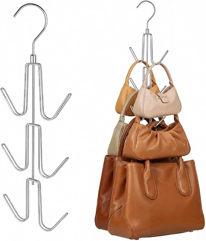 ZEDODIER Purse Hanger, Hanging Purse Organizer for Closet, Holds 18 Bags | Metal 18 Hooks Handbag Holder for Bag Storage, 360° Rotating Design Keeps Purses Visible, Organized, and Easy to Access