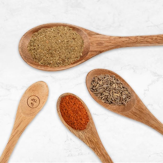 8-Piece Wooden Measuring Cups and Spoons Set, Laser-Engraved, Nesting Design, Measuring Spoons for Dry Ingredients, Kitchen Gadgets for Cooking and Baking