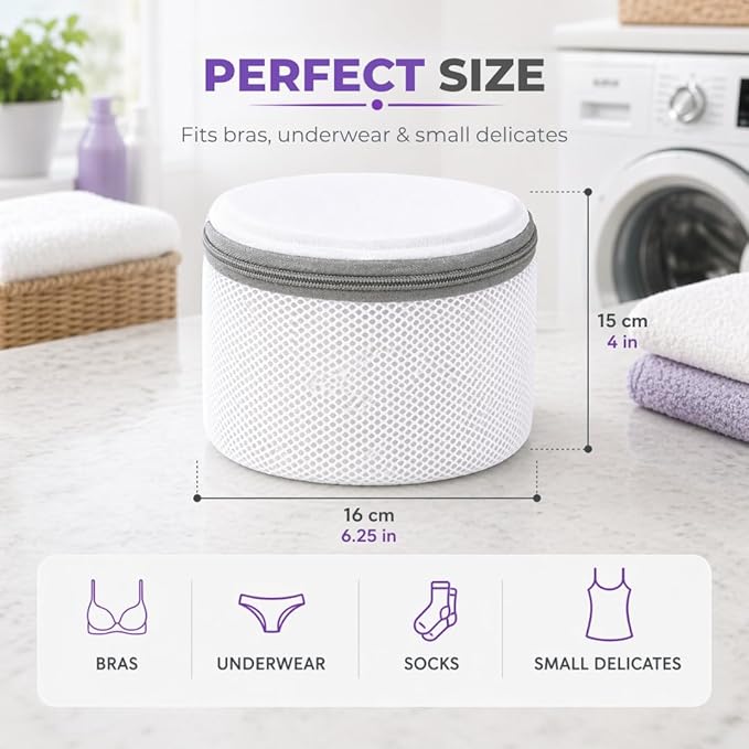 Laundry 360 Sanitized Mesh Wash Bra Bag for Delicates White Color | Protective Laundry Bag | Machine Washable Lingerie Net Bag