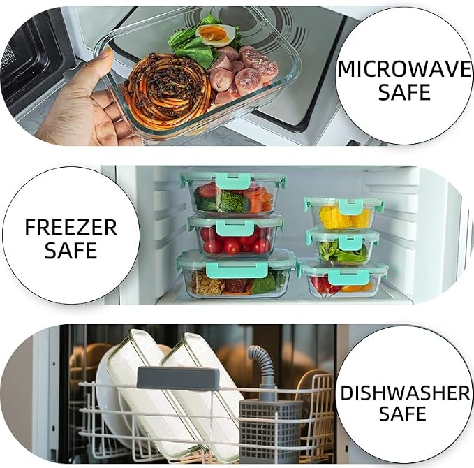 12 Pack Glass Storage Containers Transparent, Stackable Design Meal Prep Containers for Food Storage, Home, Kitchen & Pantry Organization, Microwave/Freezer/Dishwasher Safe