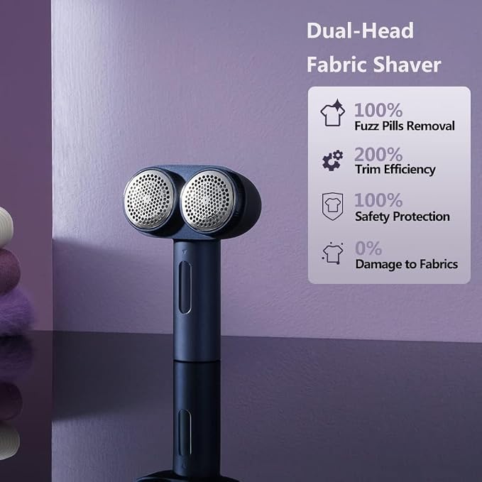 Nesugar Dual-Head Fabric Shaver, Electric Lint Remover with Green Light | 3 speed settings, honeycomb mesh protection & green light identification. Ideal for sweaters, coats, couch & linens.