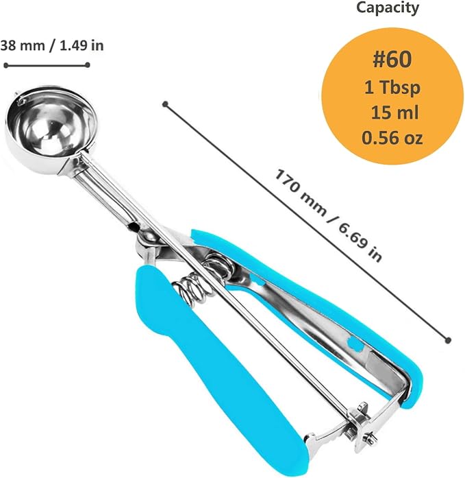 Cookie Scoop, Ice Cream Scoop, 1Tbsp/15 ml/0.5oz Cookie Scoops for Baking, 18/8 Stainless Steel Cookie Scooper for Baking, Cookie Dough Scoop with Non-slip Grip(Blue)