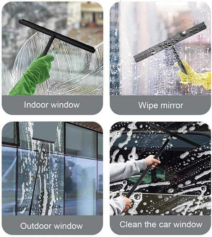 Black Telescopic Shower Squeegee for Glass Doors, Tile Shower Walls. Comes with Suction Hook, Great for Shower Glass