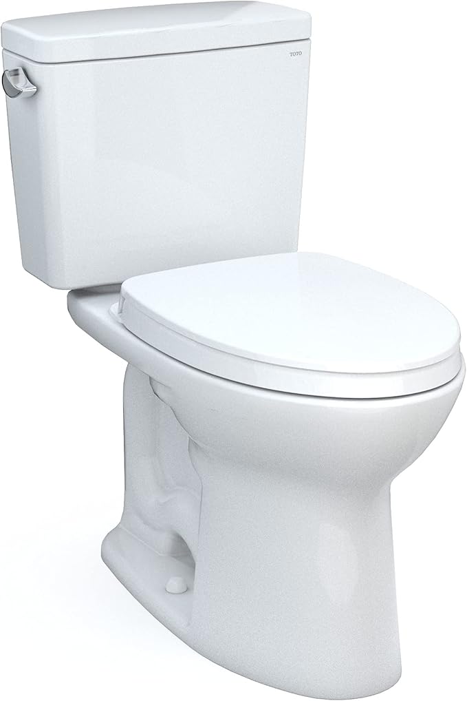 TOTO Drake Two-Piece Elongated 1.28 GPF Universal Height TORNADO FLUSH Toilet with CEFIONTECT and SoftClose Seat, WASHLET+ Ready, Cotton White - MS776124CEFG#01