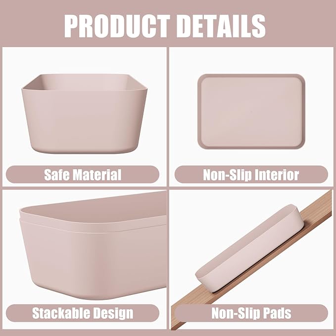 Drawer Organizers Bins 18 PCS for Bathroom Makeup Desk Office | with Non-slip Pads, 4 Sizes, Plastic Tray, Vanity Organizer, Kitchen Utensils Organizer