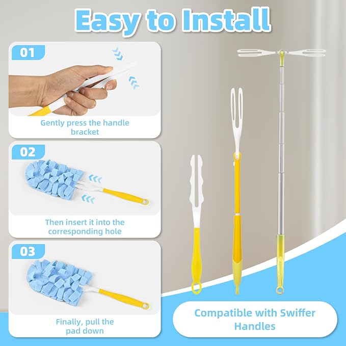 Reusable Duster Refills, Washable Duster for Swiffer (6 PCS) | Include 1 Handle & Laundry Bag, Microfiber Dusting Cloths for Cleaning Fan, Floor, Blind, Windows