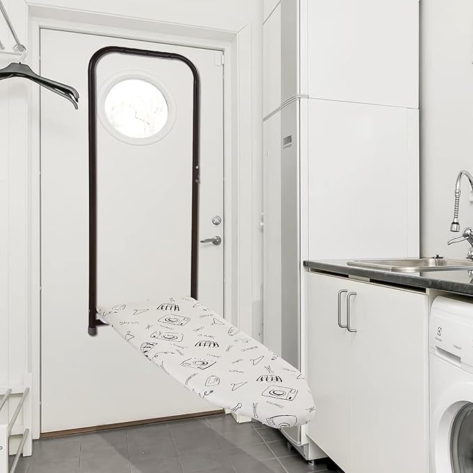 Seiritex Over the Door Ironing Board Cover 13 x 37 inch, Small Iron Board Cover w Heat Reflective 3 Layers Thick Padding with Hook and Loop Fasteners (White)