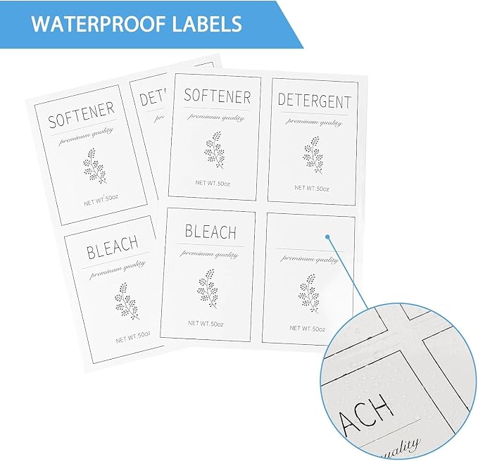 Glass Laundry Detergent Dispenser with Labels & Handles, 2 Pack | 50 oz Glass Containers, Waterproof Labels, Easy Pour Design, Laundry Room Organization, Laundry Detergent & Fabric Softener