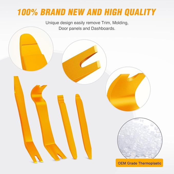 GOOACC 5 PCS Nylon Auto Trim Removal Tool Kit No-Scratch | Removal Tool Kit for Car Clip Panel & Audio Dashboard Dismantle Yellow