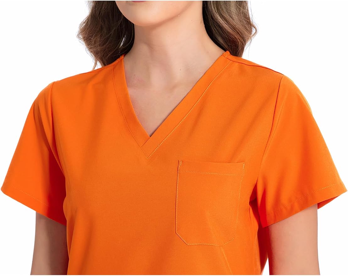 Scrubs Tops for Woman - Soft Stretch, V-Neck Tops | 3 Pockets, Side Split Design, Short Sleeve, Breathable & Lightweight Nursing Shirt, Easy-Care Fabric for All-Day Comfort