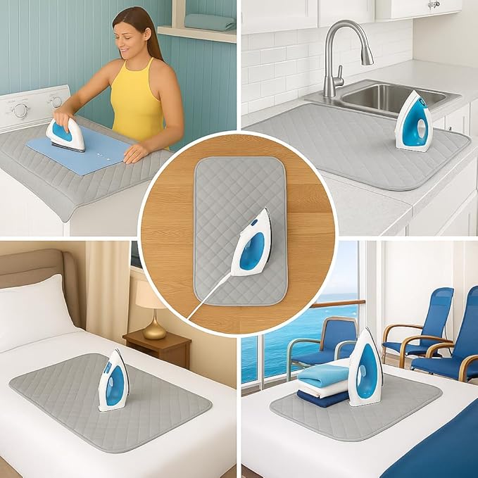 Iron Anywhere Magnetic Ironing Mat 18" x 31" – Quilted Heat-Resistant Blanket for Washer Dryer Tops – Foldable Portable Tabletop Pressing Pad and Board Alternative