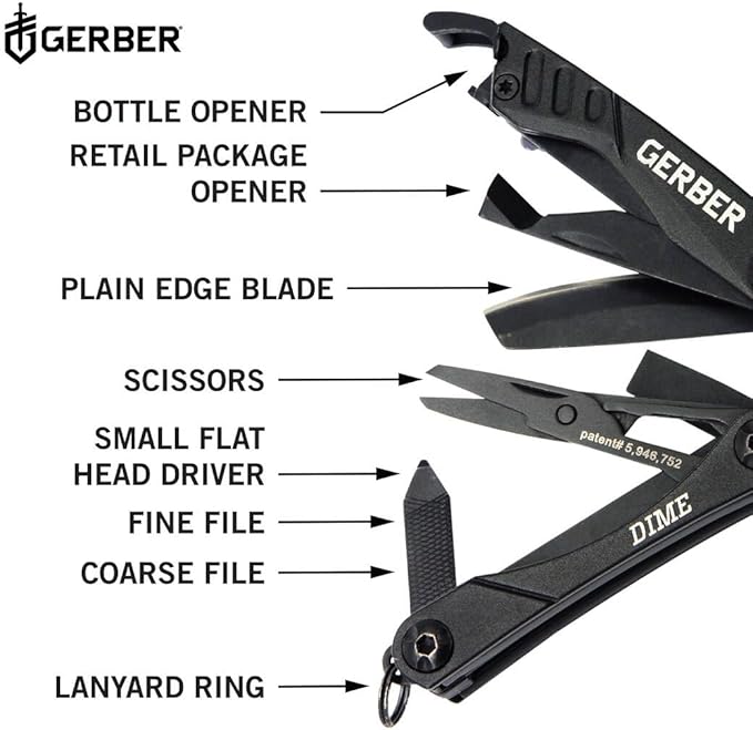 Gerber Dime 12-in-1 Mini Multitool Pliers, Pocket Knife,Bottle Opener,Black