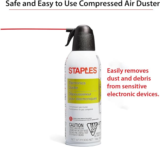 Staples Compressed Air Dusters, Canned Air for Electronics & Office Devices | Blasts dust and debris from keyboards, laptops, vents and hard-to-reach equipment.