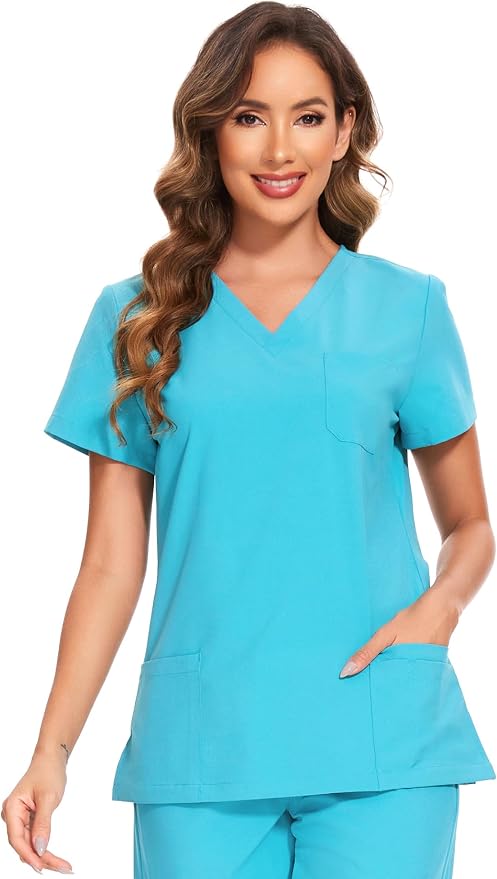 Scrubs Tops for Woman - Soft Stretch, V-Neck Tops | 3 Pockets, Side Split Design, Short Sleeve, Breathable & Lightweight Nursing Shirt, Easy-Care Fabric for All-Day Comfort