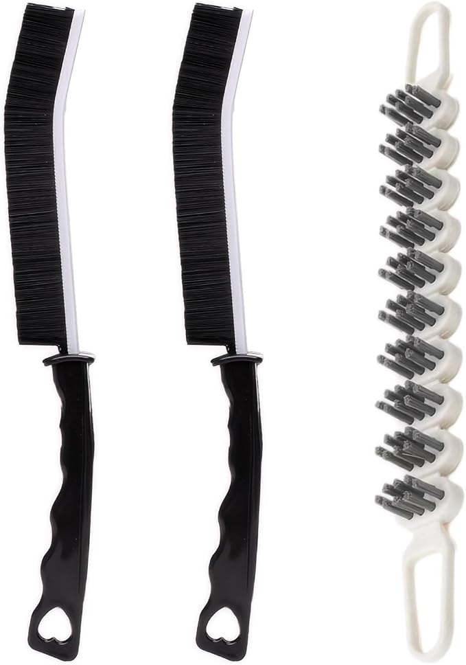 Crevice Cleaning Brush Hard Bristle Grout Brush Scrub Brush Toilet Brush Cleaning Tools Cleaning Supplies for Household Use Bathroom Kitchen 3 Pcs (Black&White)
