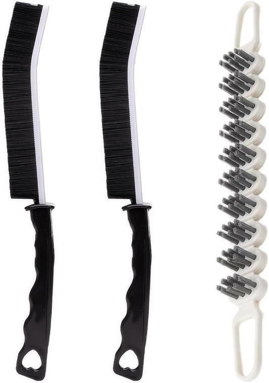 Crevice Cleaning Brush Hard Bristle Grout Brush Scrub Brush Toilet Brush Cleaning Tools Cleaning Supplies for Household Use Bathroom Kitchen 3 Pcs (Black&White)