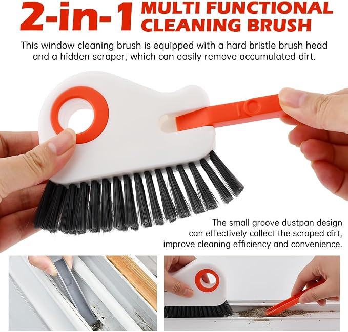 2 in 1 Groove Cleaning Brush, Window Track Cleaning Tools with Hidde n Scraper, Crevice Cleaner Tool for Sliding Door, Window Sill & Seal