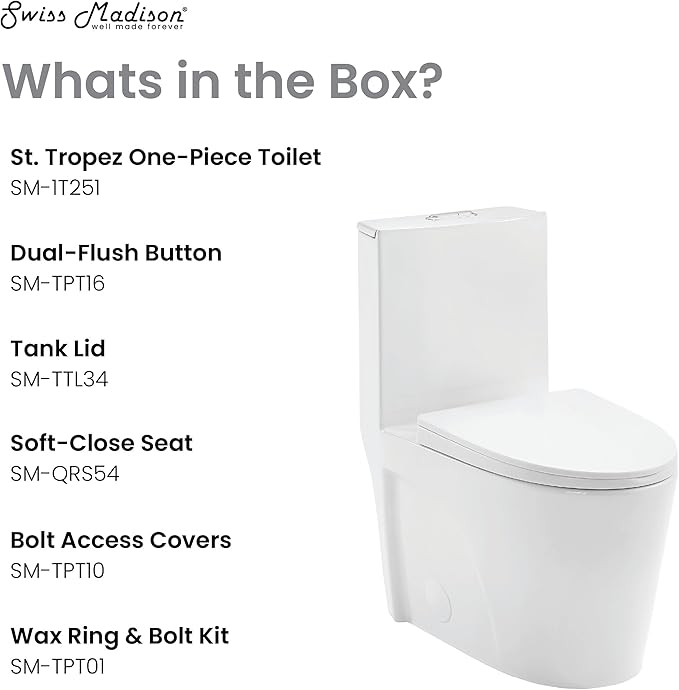 St. Tropez One-Piece 14" Rough-in 1.1/1.6 GPF Dual Top Flush Elongated Toilet in Glossy White