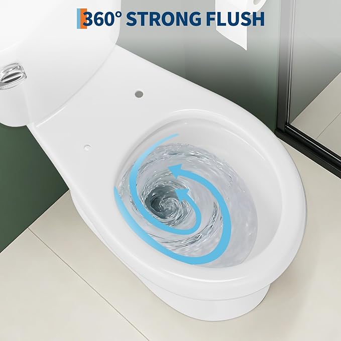 Two Piece Toilet, 17" Round with Upgraded Flushing, Single Handle (Side Mounted), Includes Hardware (Seat Not Included), White, 12" Rough-in