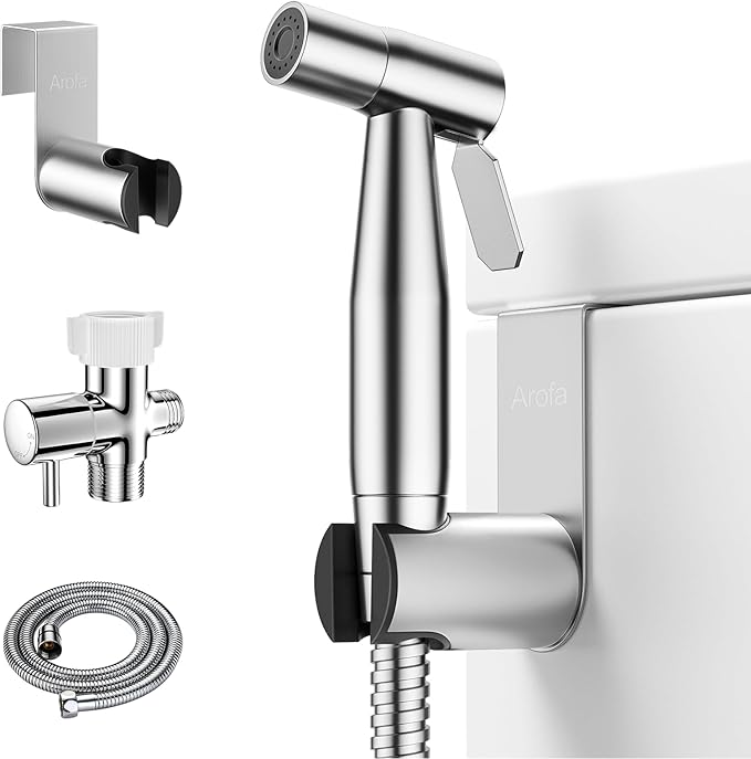 Arofa Handheld Toilet Bidet Sprayer for Toilet-Adjustable Water Pressure Control with Bidet Hose for Feminine Wash, Stainless Steel Brushed Nickel Bidet Faucet Cloth Diaper for Baby Wash
