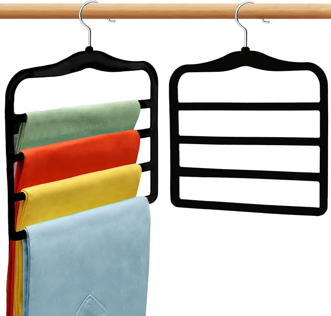 Closet Organizers and Storage, 2 Pack Pants-Hanger-Space-Saving | Velvet Clothes Organization Jeans Trousers Scarf Hangers for Pant-Rack, College-Dorm-Room Essentials for Students Girls Boys