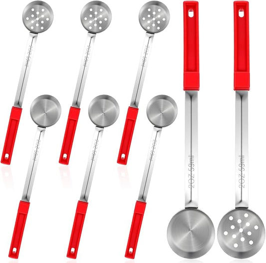 8 Pcs 2 OZ Portion Control Serving Spoons, Solid and Slotted Stainless Steel Ladle Spoon, Food Measuring Utensils for Weight Watchers, Buffets, Parties