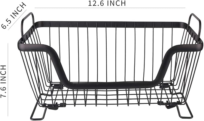 LOTTS Stackable Wire Basket, Metal Pantry Basket, Storage Organizer Bin with Handles, Fruit Basket for Kitchen Cabinets, Pantry, Closets, Bedrooms, Bathrooms (12.66.57.6") - 3 Pack