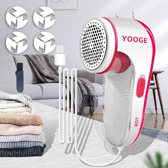【High Power, High Efficiency】 Nayoge Electric Lint Remover,Fabric Shaver,Fuzz Remover,Remove Pilling of Clothes,Sweaters,Couch,Bed Sheets,Socks and Other Fabric,4 Stainless Steel Blades,USB Powered
