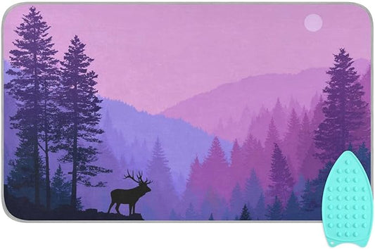 Purple Stag Mountains and Forest Ironing Mat Portable Ironing Pad Blanket with Silicone Iron Rest for Table Top Travel Heat Resistant Double-Side Using Large 47x28 Inch Foldable