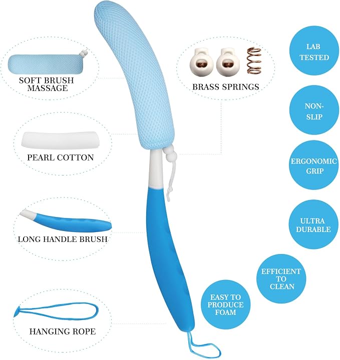 Long Handle Bath Brush, Anti-Slip Curve Handled Bath Body Brush, Back Scrubber for Shower, Easy Reach for Seniors, Suitable for Elderly/Pregnant Aid Bathing & Shower(Not Include Brush Handle)