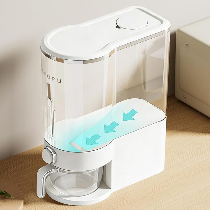 UFORU Rice Dispenser,23-25 Lb Rice Storage Container with Measuring Cup for Kitchen Pantry Household, Cereal Dry Food Storage Containers Airtight, Sealed Moisture Proof,White