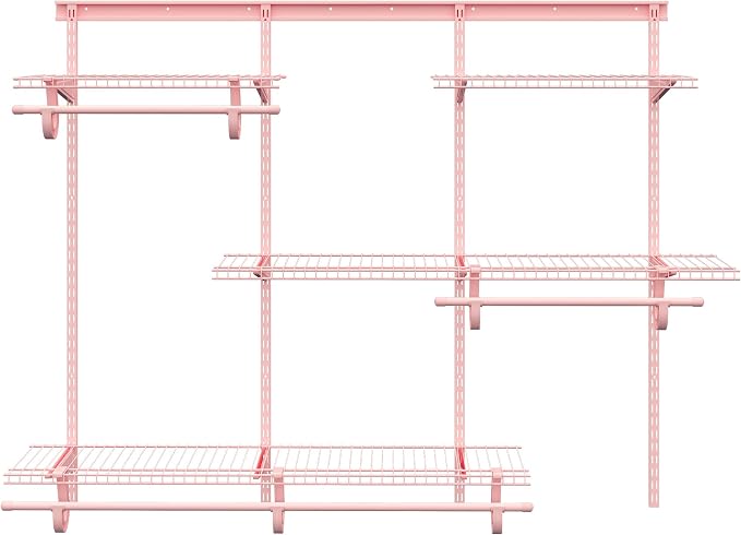 PROWORX 4-6 Ft. Expandable Closet Organizer System, Pink Custom Metal Wire Closet Shelving, Organizers and Storage Shelves Wall Mounted with Hanging Rods