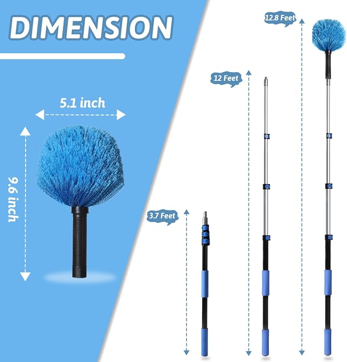 20 Foot Cobweb Duster with Extension Pole 2 PCS, Webster Cobweb Duster for High Ceilings/Corners, Spider Web Brush with Pole for Outdoor & Indoor Web Cleaning, Outdoor Cobweb Brush Kit by MAYKI