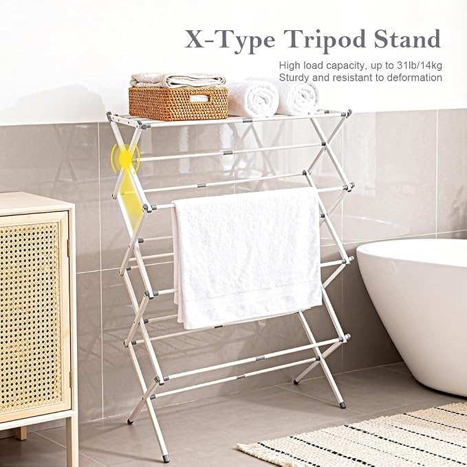 4-Tier Foldable Clothes Drying Rack 15" D x 29" W x 52" H - White | Portable Extendable Laundry Drying Rack for Indoor Air Drying Clothing with 4 Hangers