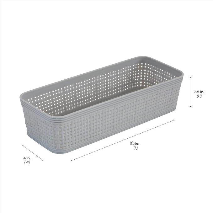 Simplify 10 Piece Organizing Set Multiple Size Bins Multipurpose Office, Desk, Dorm, Bathroom, Storage Basket, Small Items & Accessories | Grey (Pack of 6)