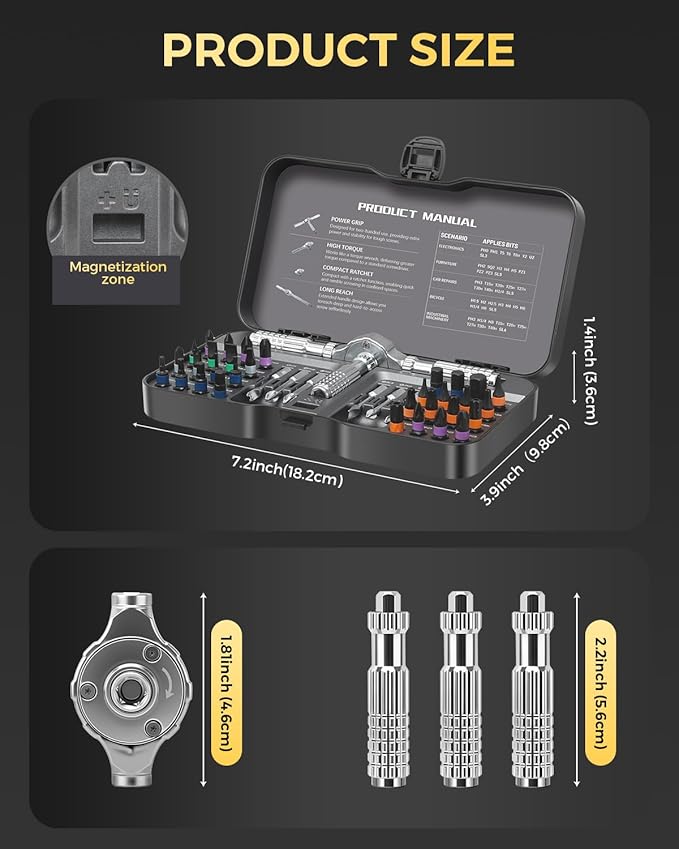 LIFEGOO Ratchet Screwdriver Set: 40 in 1 Magnetic Screwdriver Sets, DIY Combination Flexible Shaft Precision Screwdriver Kit with S2 Steel Bits for Electronics & Furniture Assembly, Bicycle Tools